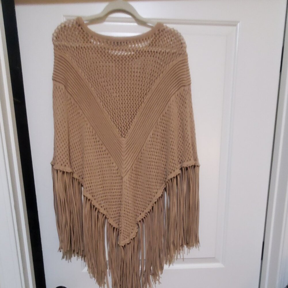 Boston Proper Faux Suede Fringe Poncho - Picture 3 of 4